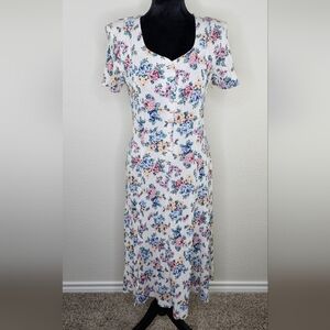 Vintage 80's Ms Conduct Cotton Blend Cottagecore USA Floral Midi Dress 12P